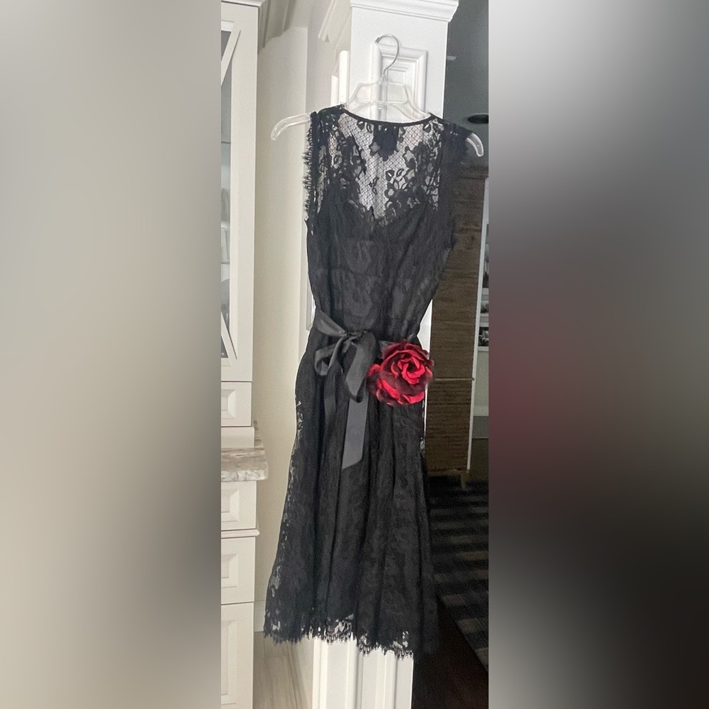 Black lace dress w floral belt